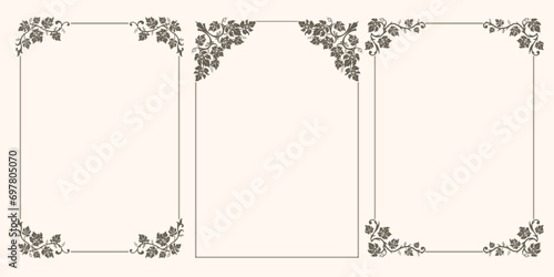 Set of vector frames with grape leaves and swirls