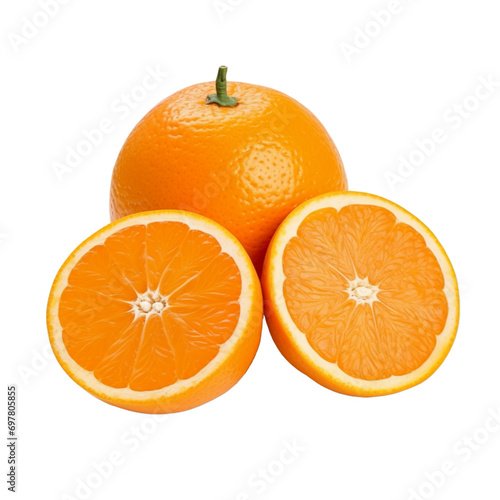 fresh organic clementine cut in half sliced with leaves isolated on white background with clipping path