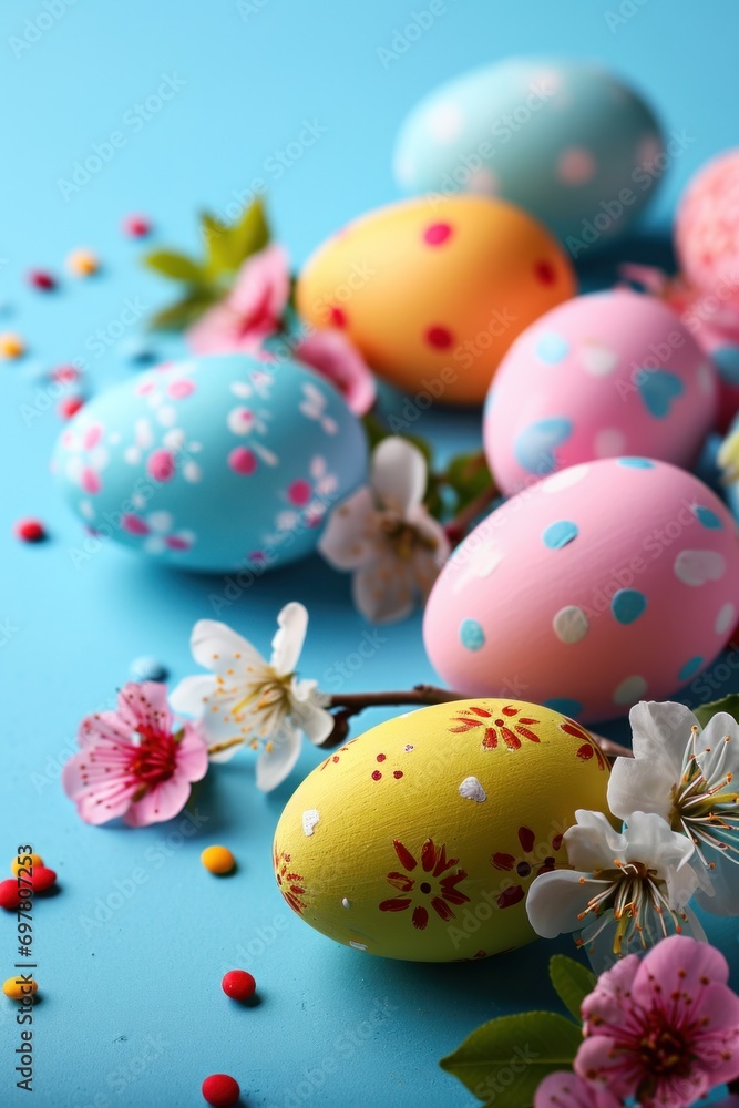 Colorful Easter background adorned with vibrant eggs