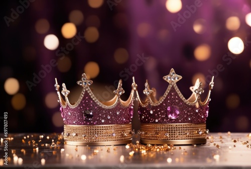 crowns with sparkles and glitters on a table