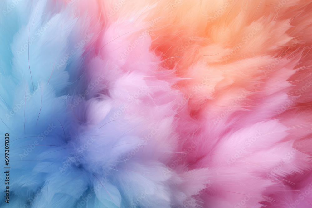 Fototapeta premium Colorful fluffy feathers background close up