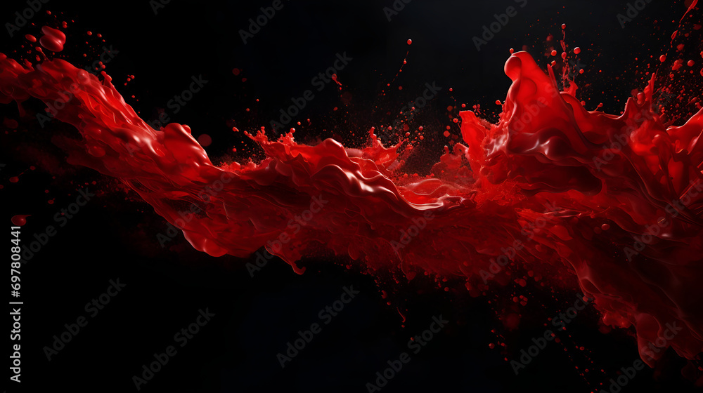 Red Paint Blood Fluid Liquid Splash Black Background. AI generative. Red Paint Blood Fluid Liquid Splash Black Background. AI generative.