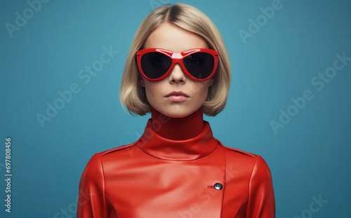 a stylish woman in red wearing sunglasses, generative AI