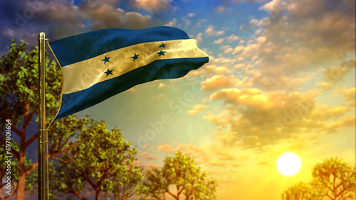 waving flag of Honduras at sunset for anthem day - abstract 3D illustration photo