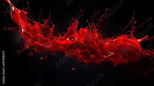 Red Paint Blood Fluid Liquid Splash Black Background. AI generative.