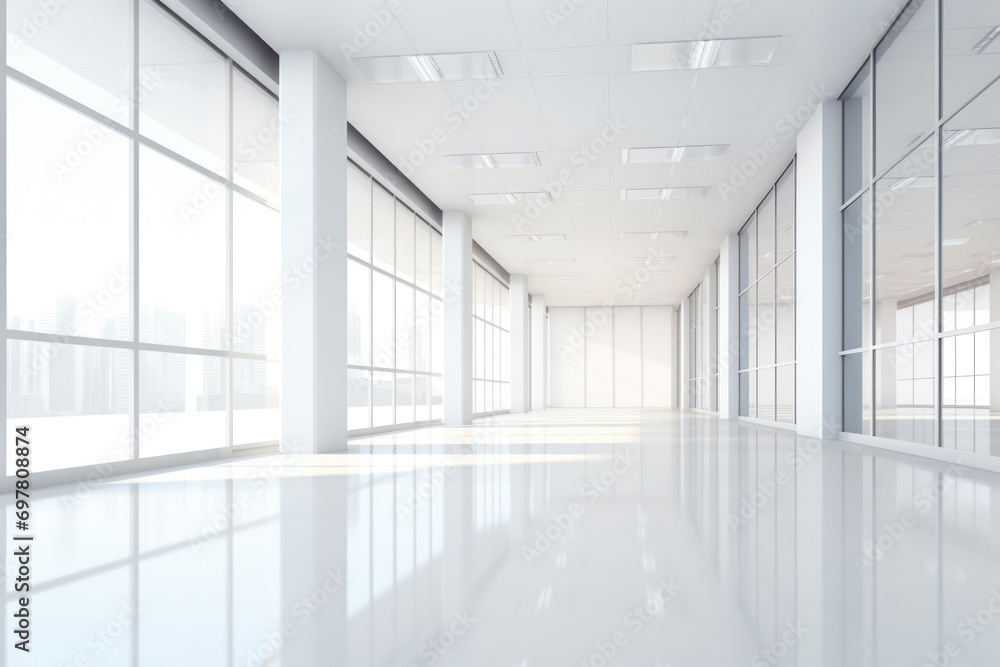 White modern empty office with columns White modern empty office with columns