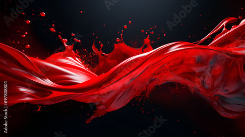 Red Paint Blood Fluid Liquid Splash Black Background. AI generative.