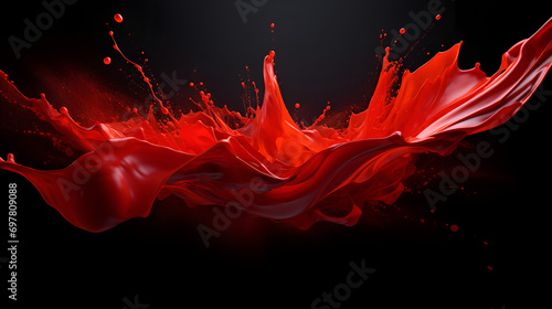 Red Paint Blood Fluid Liquid Splash Black Background. AI generative.