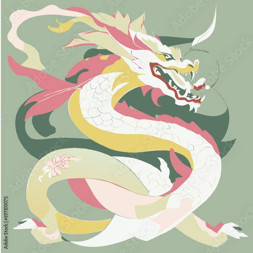 Chinese mythological dragon in the traditional Chinese landscape painting style.