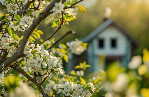 house house design on the blossom tree on spring