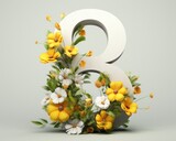 number 8 in white with yellow flowers