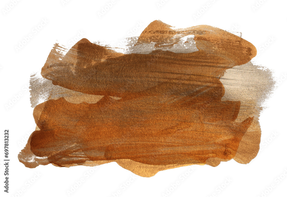 Gold, bronze ink smear brush stroke stain blot on white background. Gold, bronze ink smear brush stroke stain blot on white background.