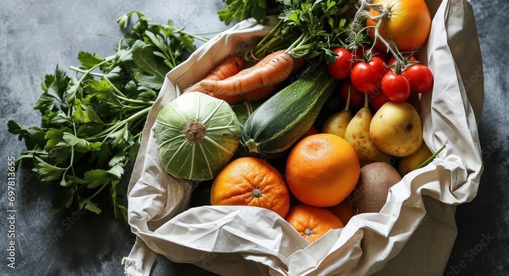 Obraz na płótnie white paper bag with fruits and vegetables w salonie