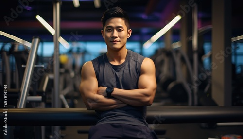 Fitness Motivation Poster with Confident Young Asian Man in Gym