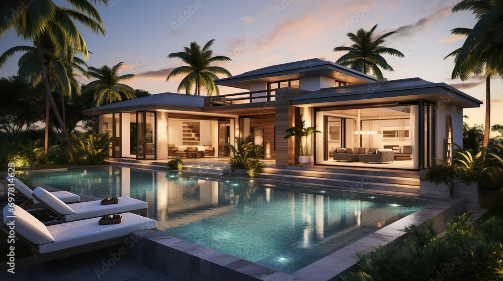 Luxurious elegance a stunning modern swimming pool villa.