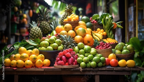 Colorful fruit stand at a traditional market