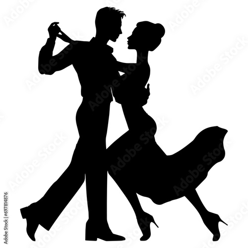 Vector illustration. Silhouette of dancing people. Couple of lovers. Tango waltz.
