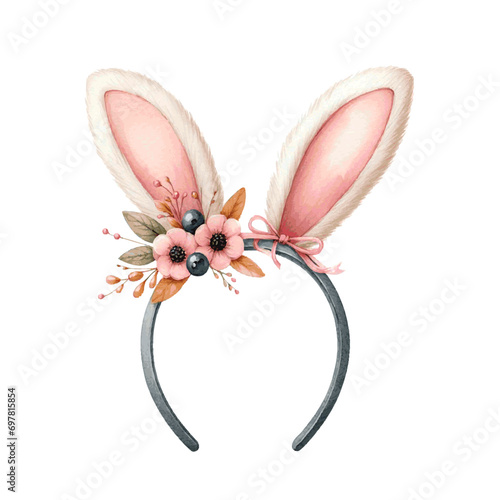 watercolor headband with bunny ears isolated on white background