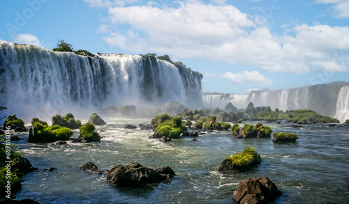 Water cascading over multiple falls at the Iguacu falls in Brazil on 18 February 2008