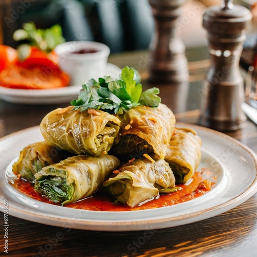 Ukrainian cabbage rolls on a table in a cafe photo