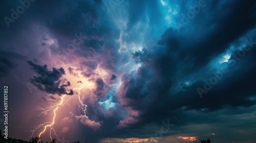 lightning strikes against the dark cloudy sky