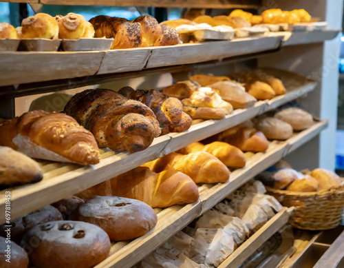 Delicious Assortment of Freshly Baked Baguettes and Pastries at a Variety Market