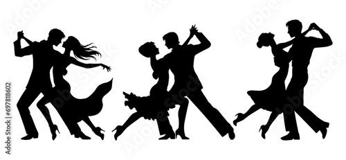 Vector illustration. Silhouette of dancing people. Couple of lovers. Tango waltz. photo