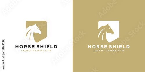 Minimal Horse Shield Logo Design Template.