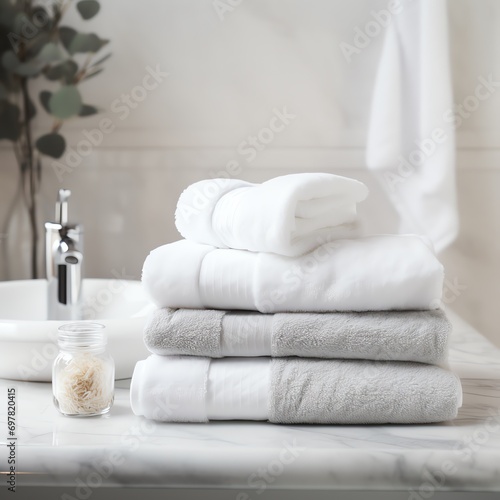 a stack of towels on a counter