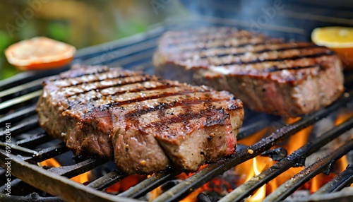 Beef steaks on the grill	
