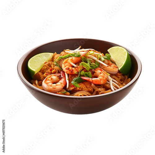 Bowl of Pad Thai food dish on transparent background PNG image