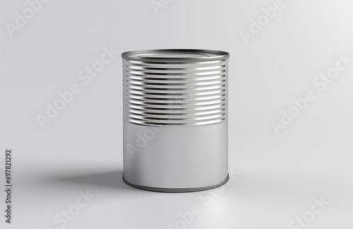 Shiny tin can. Packaging for canned products. Canned food packaging mockup. White back photo