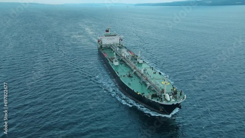 Oil tanker carrier ship underway through Dardanelles Strait. Cargo vessel in Turkish strait, worldwide logistic