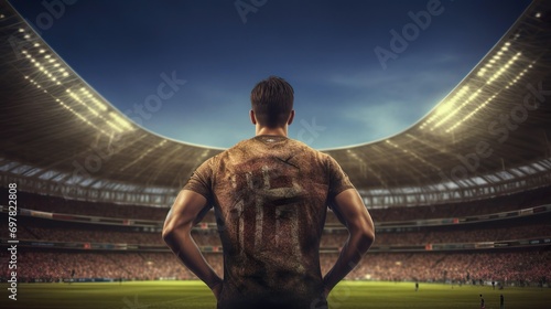 Athlete football player in the stadium back view . © Inventing Pixel. Inc