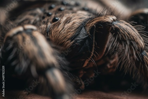 Detailed close-up of a hairy tarantula. Generative AI