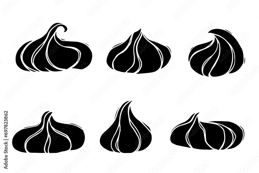 Set of silhouettes, doodles of dessert, meringue cake.Vector graphics. Set of silhouettes, doodles of dessert, meringue cake.Vector graphics.