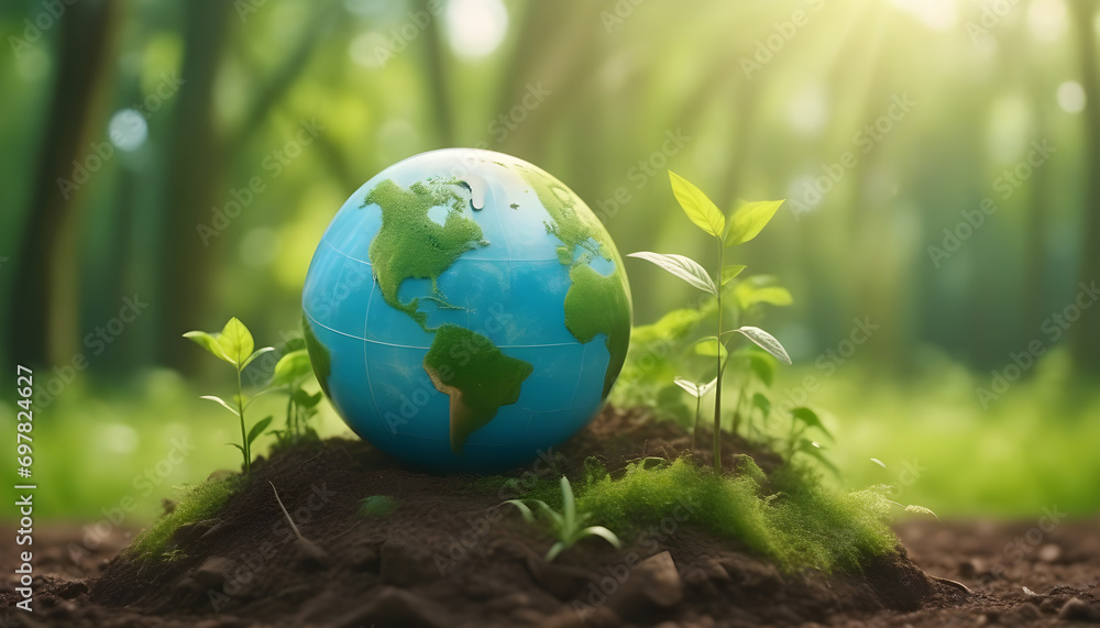 World environment and mother earth day concept with globe and eco friendly enviroment World environment and mother earth day concept with globe and eco friendly enviroment