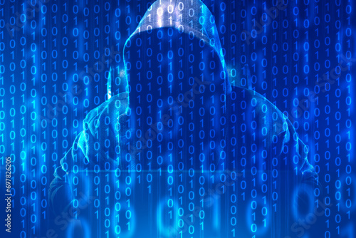 Silhouette of hacker in hoo...