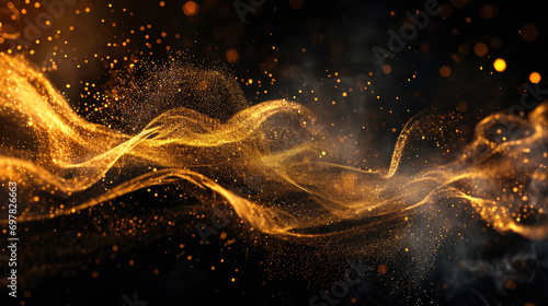 Waves of gold sand and gold particles on a black background photo