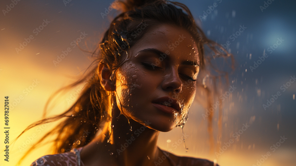 portrait of a beautiful woman during the rain portrait of a beautiful woman during the rain