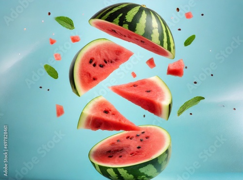 Fresh watermelon isolated on light blue background