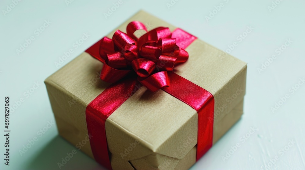 Fototapeta premium A brown gift box with a red bow, perfect for any special occasion