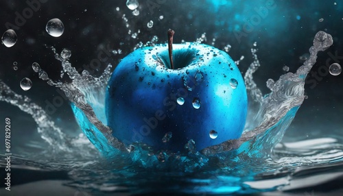 Blue dimond apple in splash of water  photo
