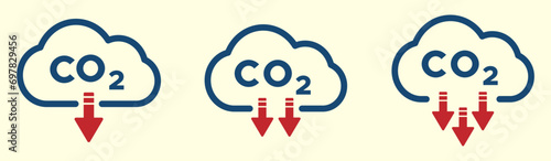 Colorful trendy CO2 reduction flat graphic vector icons set