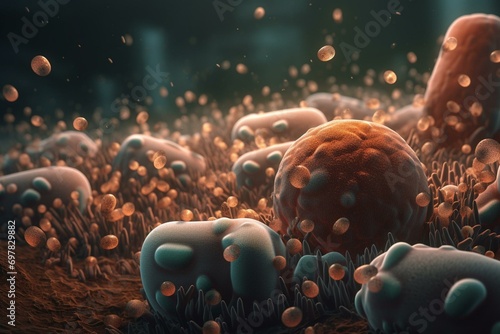 Illustration of bacteria with resistance to antimicrobial antibiotics. Generative AI photo