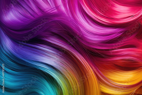 Close-up texture of curly multicoloured hair, all the colours of the rainbow shimmering together