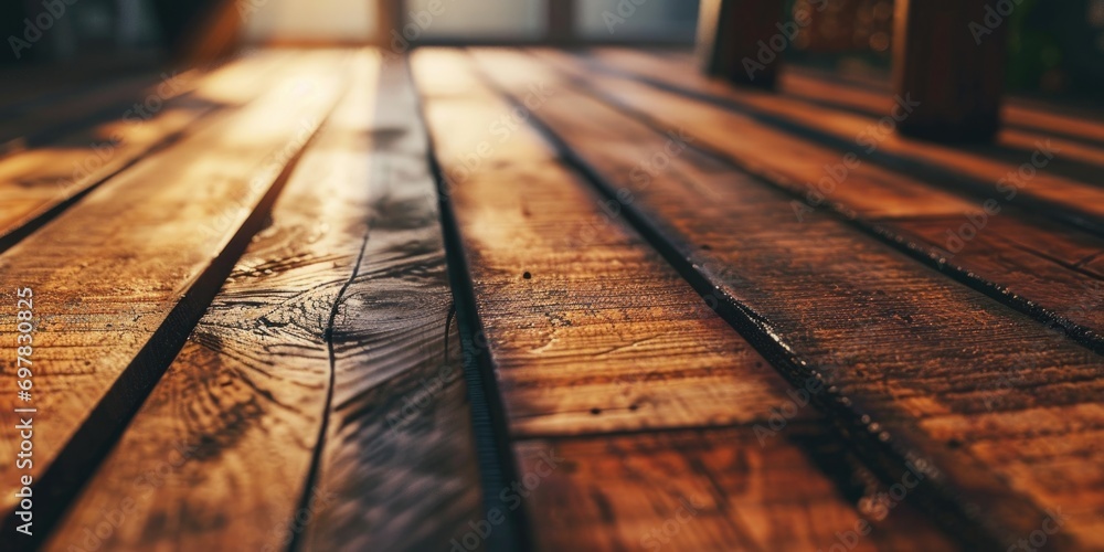 A close up view of a wooden floor. This versatile image can be used to depict interior design, home renovation, or flooring concepts