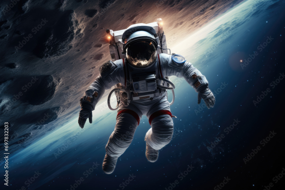 Astronaut in outer space with the moon in the background