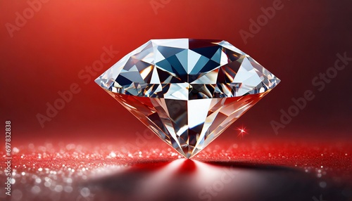 Dazzling diamond on red background	
 photo