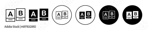 A-B Testing icon. online website or mobile application seo with ab test trial in ads advertisement of business. social media marketing search engine optimization with a b testing split in two part set photo